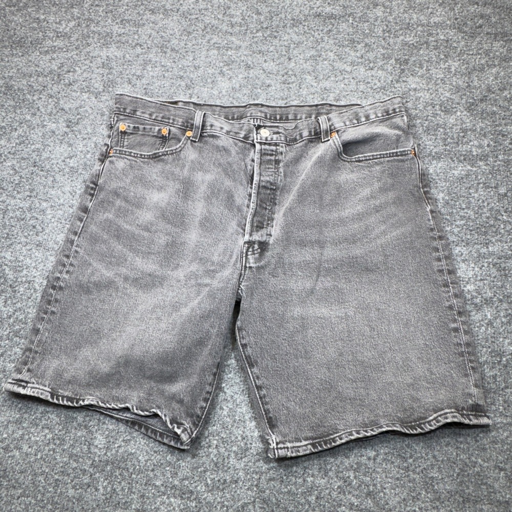 Levi's 501 Mens W40 Gray Denim Shorts Cut Off Hem Stretch Faded Jorts Whiskers
